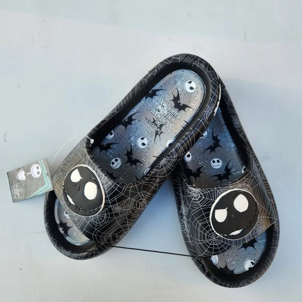 NEW Nightmare Before Christmas Men's Size 10 Sandals Slides Slippers Black White